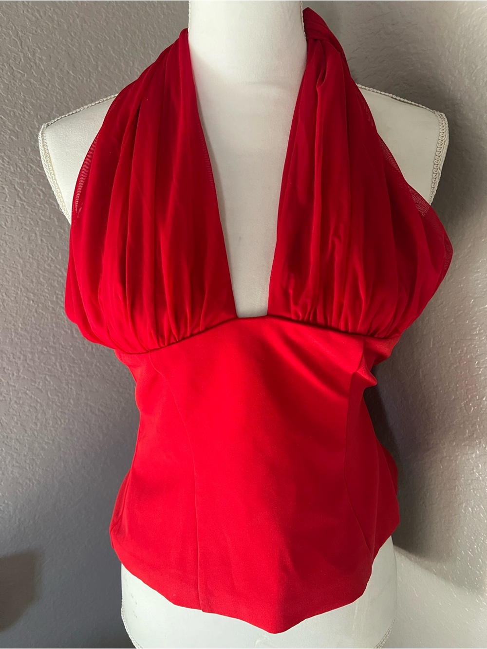 Zara Red Halter V-Neck Women's Top